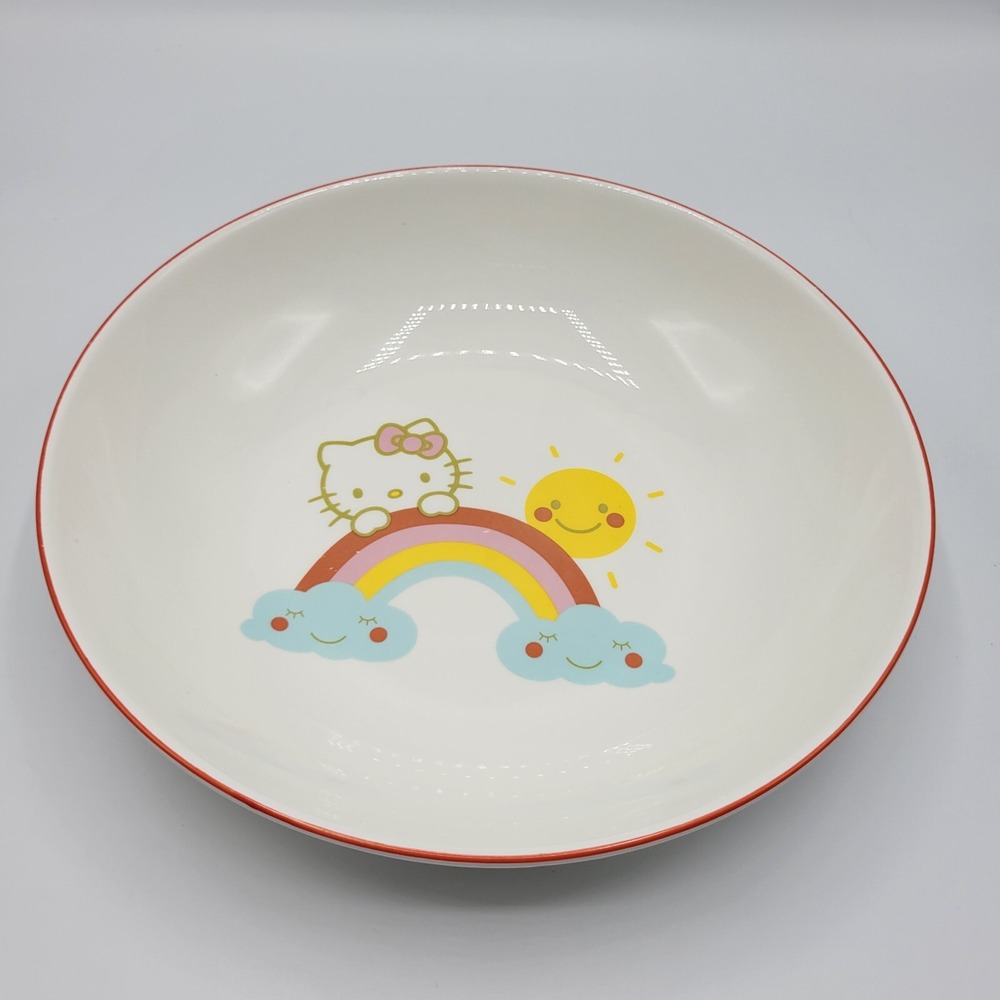 Hello Kitty Sanrio 9" Ceramic Bowl Cereal Pasta Noodle Over the Rainbow